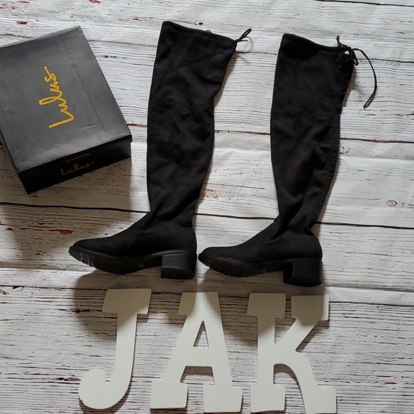 🆕️ LULUS BLACK SUEDE THIGH HIGH BOOTS - Picture 3 of 8